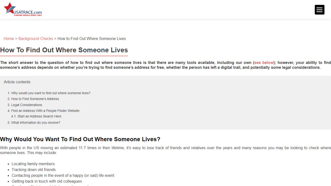 How to Find Out Where Someone Lives - USATrace.com